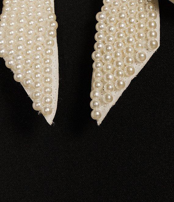 Antonio Melani Elena Crepe Square Neck Long Ruched Sleeve Pearl Bow Midi Dress Product Image