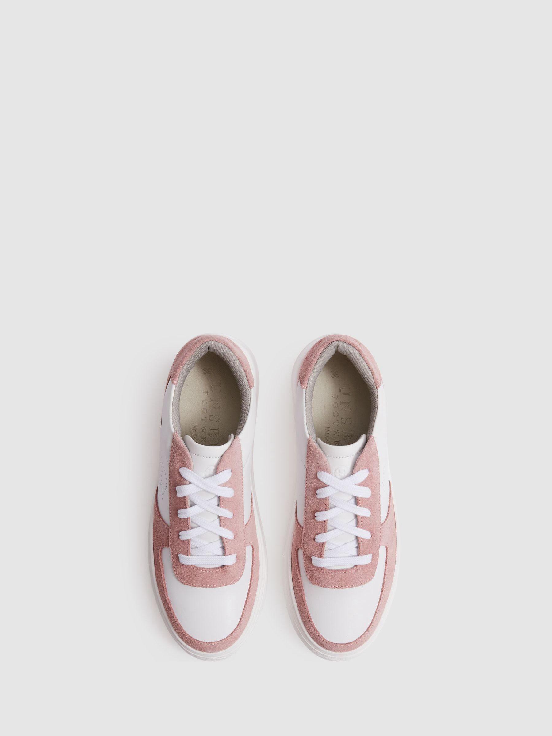 Unseen Footwear Suede and Leather Trainers in Pink/White Product Image
