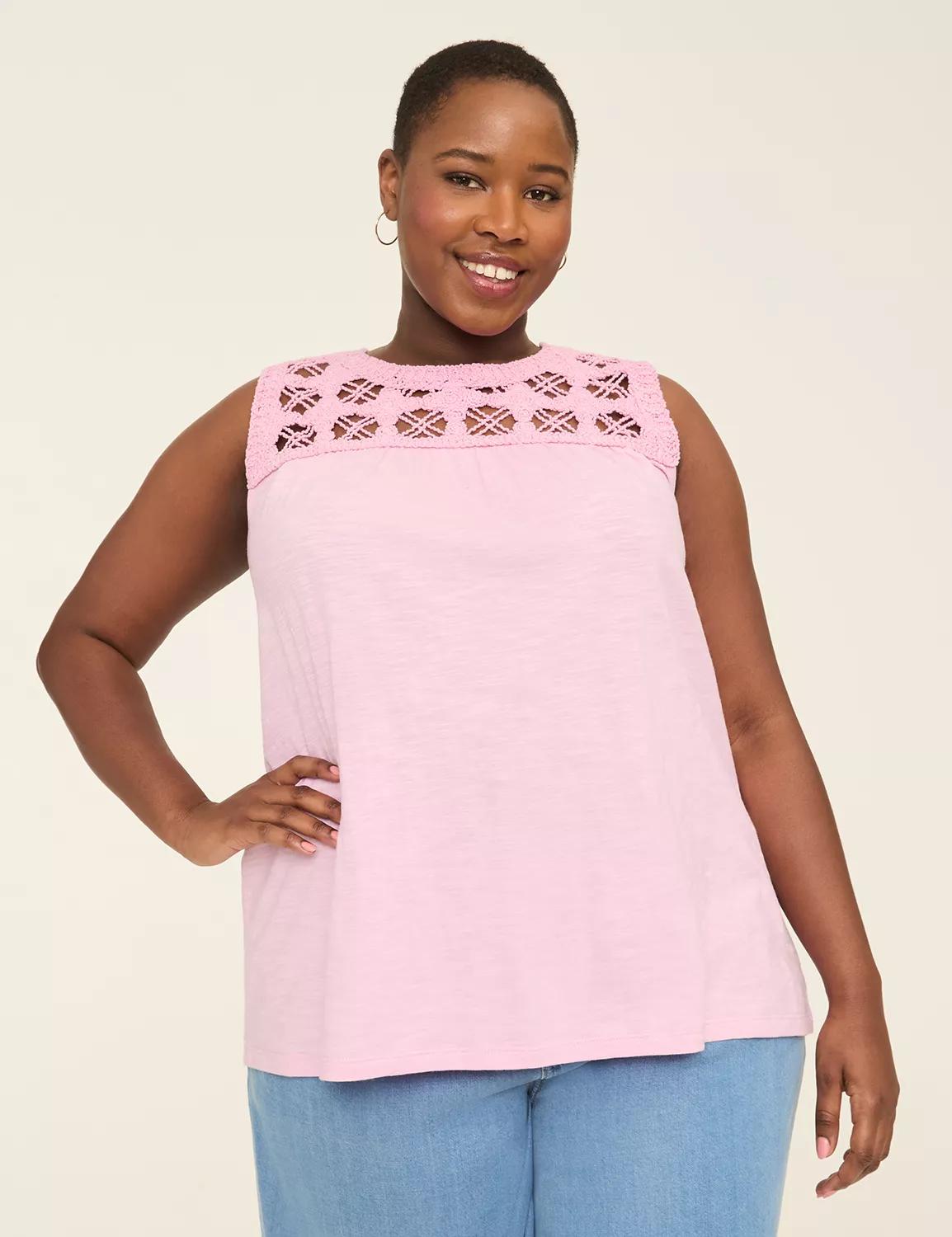 Sleeveless Crochet-Yoke Top Product Image