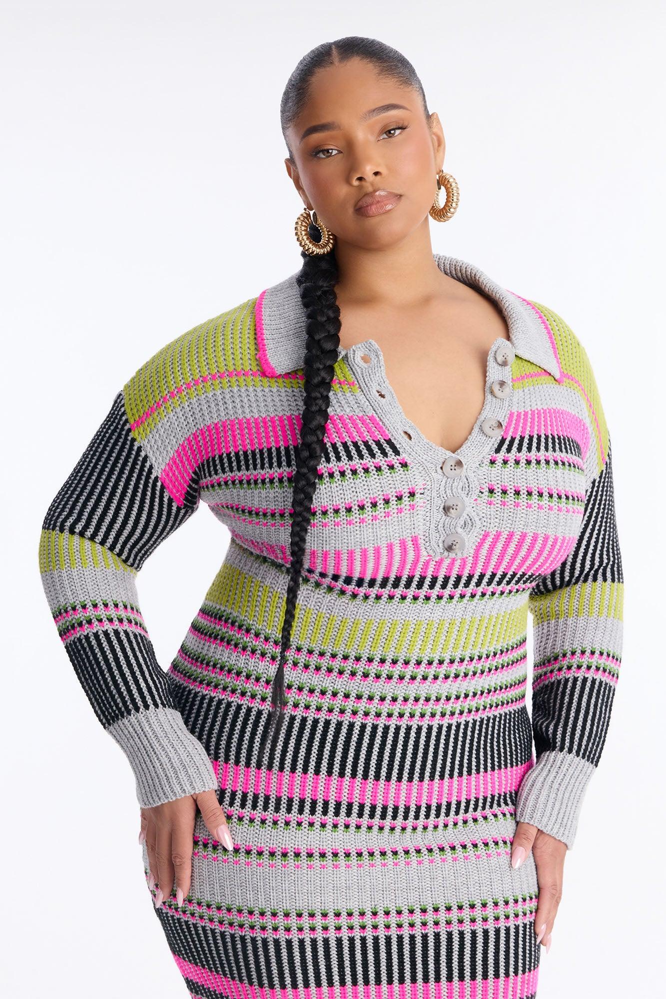 Renee Stripped Sweater Midi Dress - Grey/combo Female Product Image