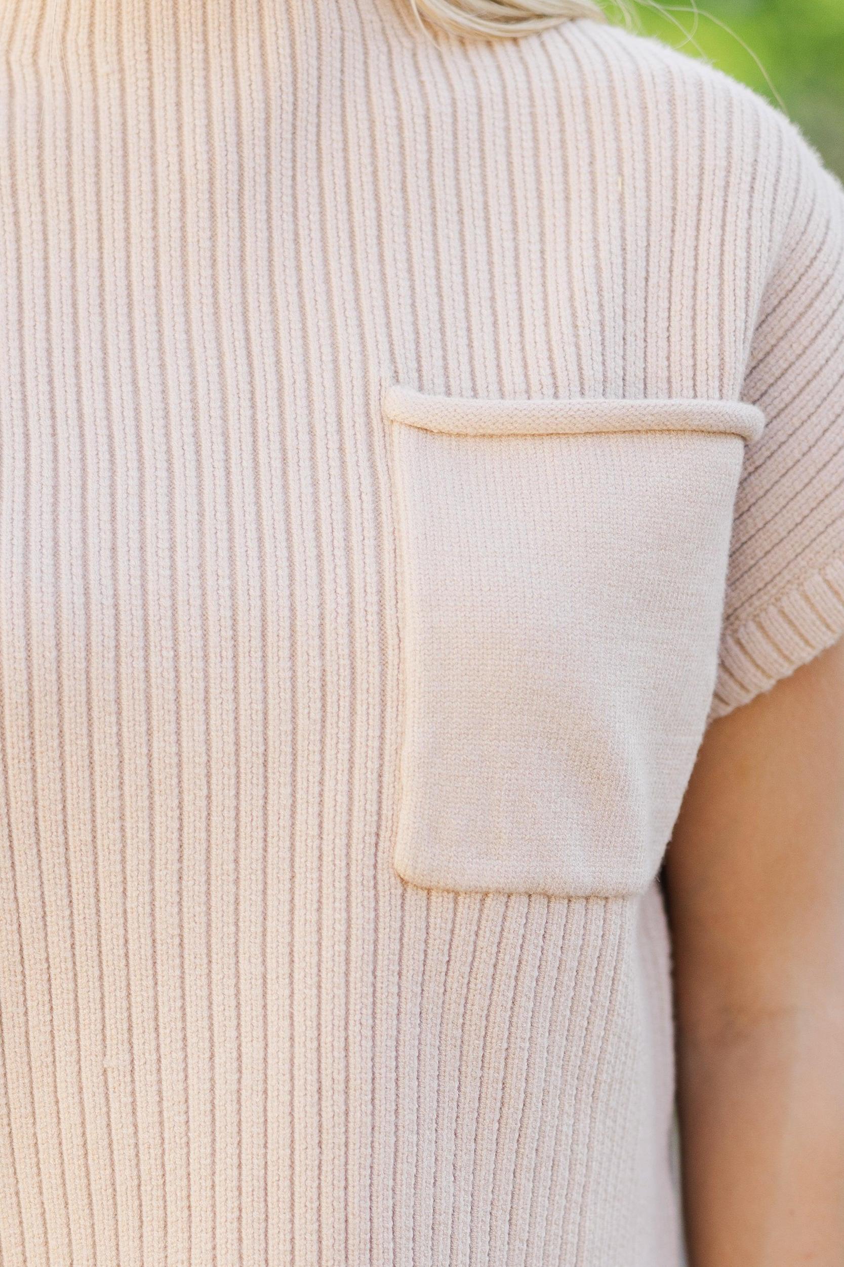 Open Your Mind Taupe Brown Short Sleeve Sweater Female Product Image