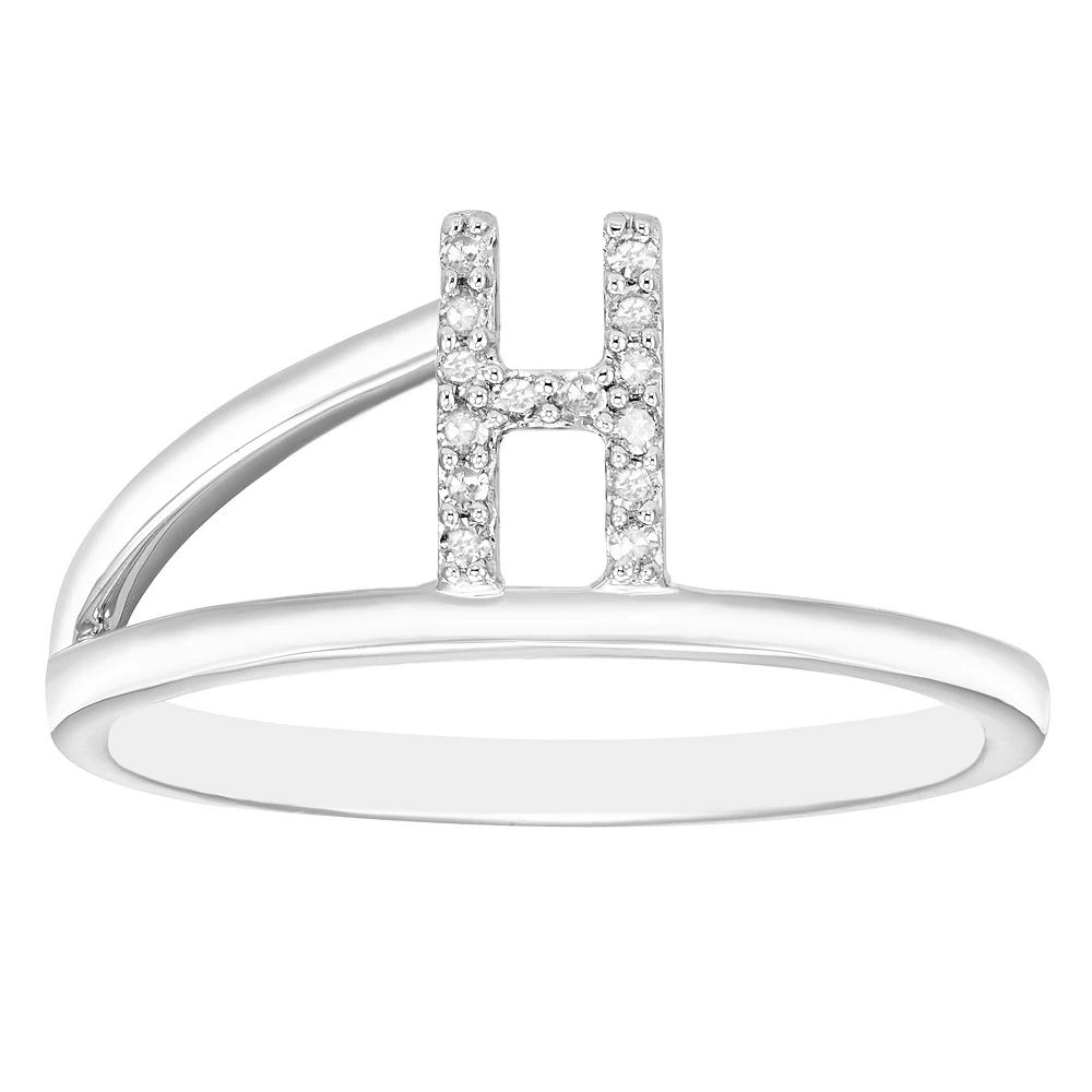 Boston Bay Diamonds Sterling Silver Diamond Accent Letter Initial Split Shank Ring, Women's, Size: 7, Silver Tone H Product Image