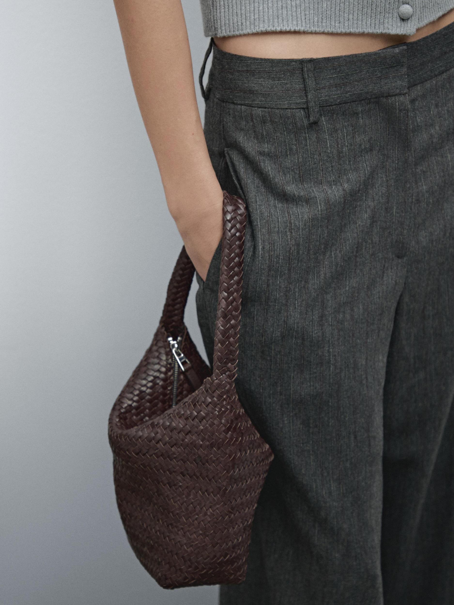 Nappa leather woven bucket bag Product Image