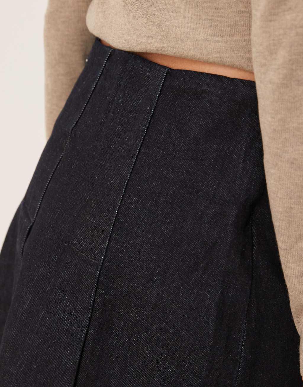 Mango denim pleated midi skirt in dark blue Product Image