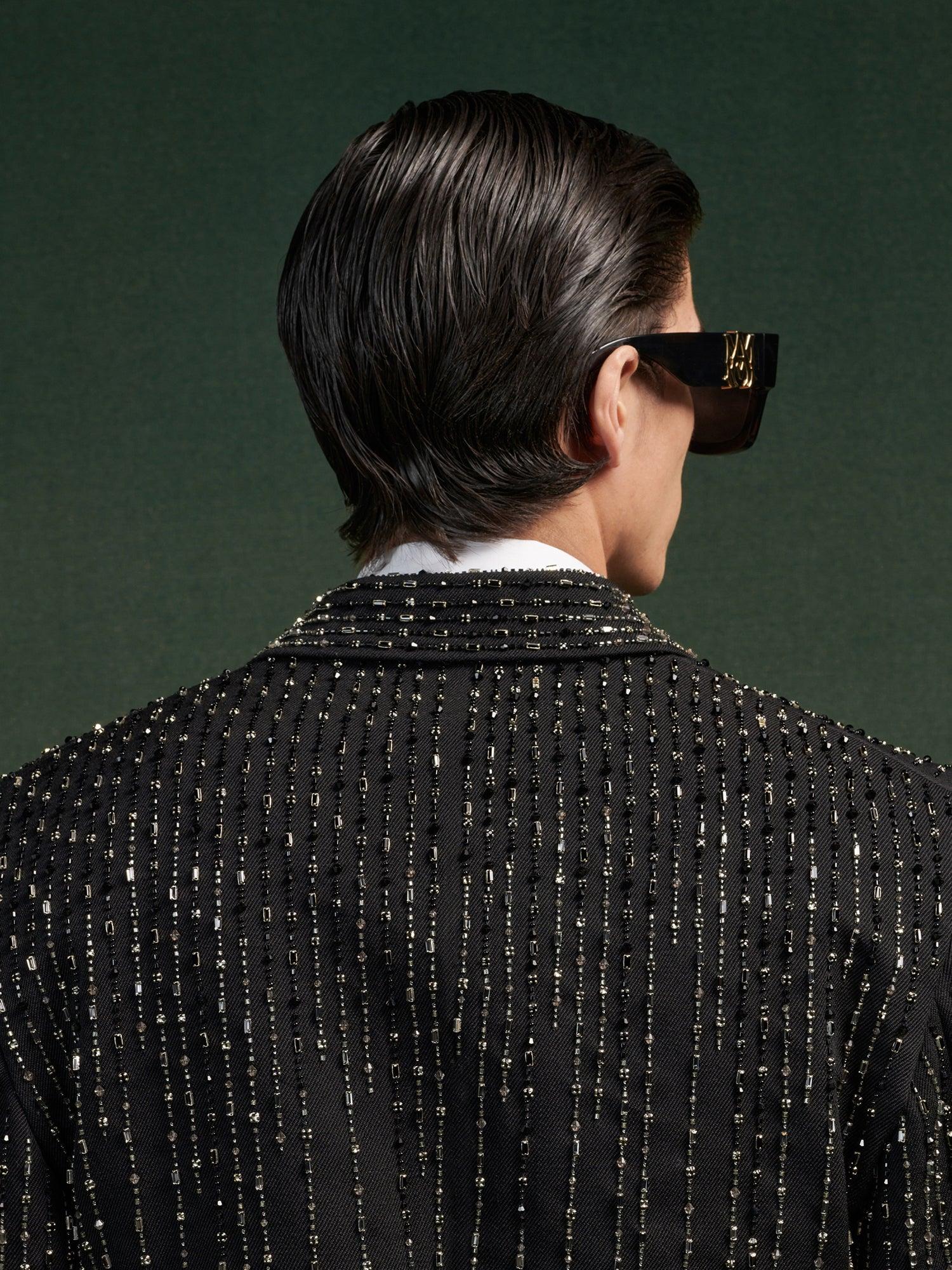 CRYSTAL STRIPE DOUBLE-BREASTED BLAZER - Black Male Product Image