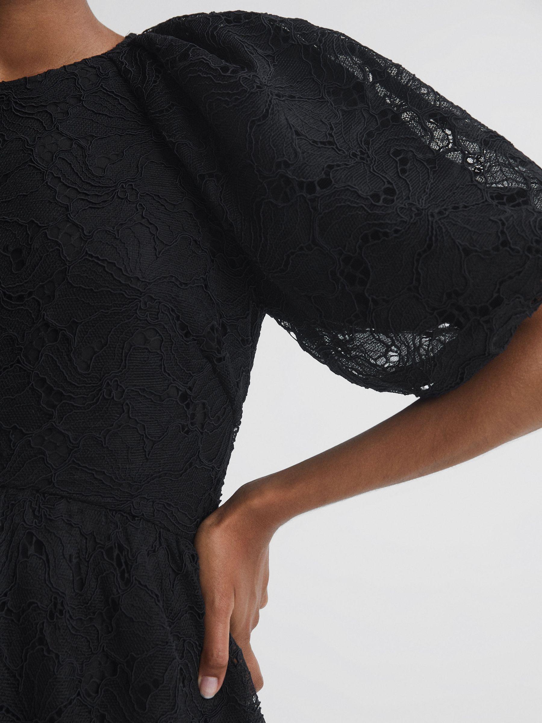 Florere Lace Puff Sleeve Mini Dress in Black Product Image