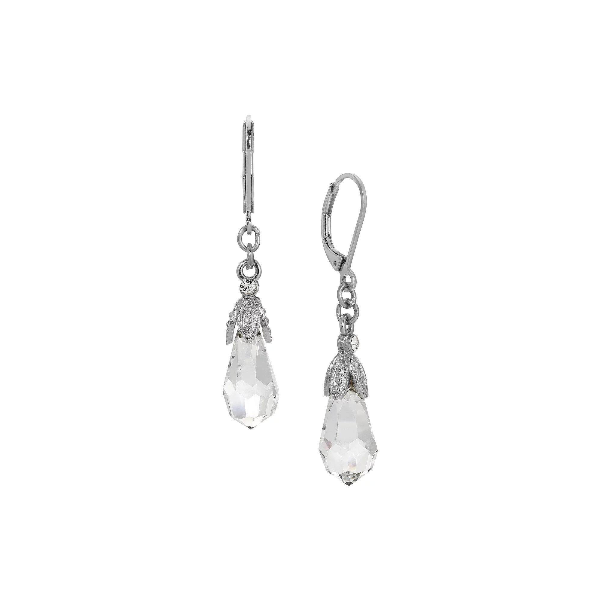 1928 Crystal Drop Leverback Earrings, Women's, Silver Product Image