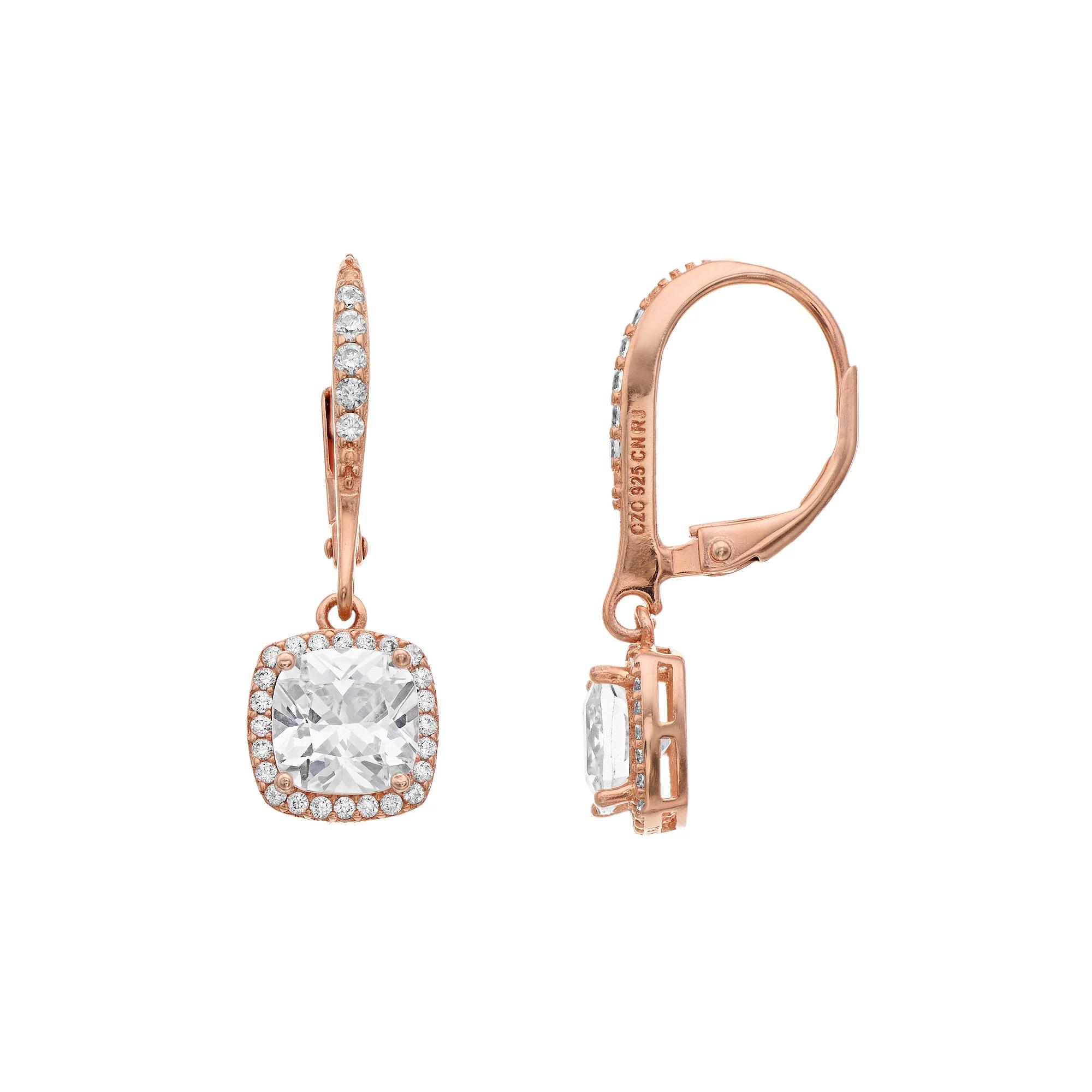 Sterling Silver Cubic Zirconia Drop Earrings, Women's, Pink Tone Product Image