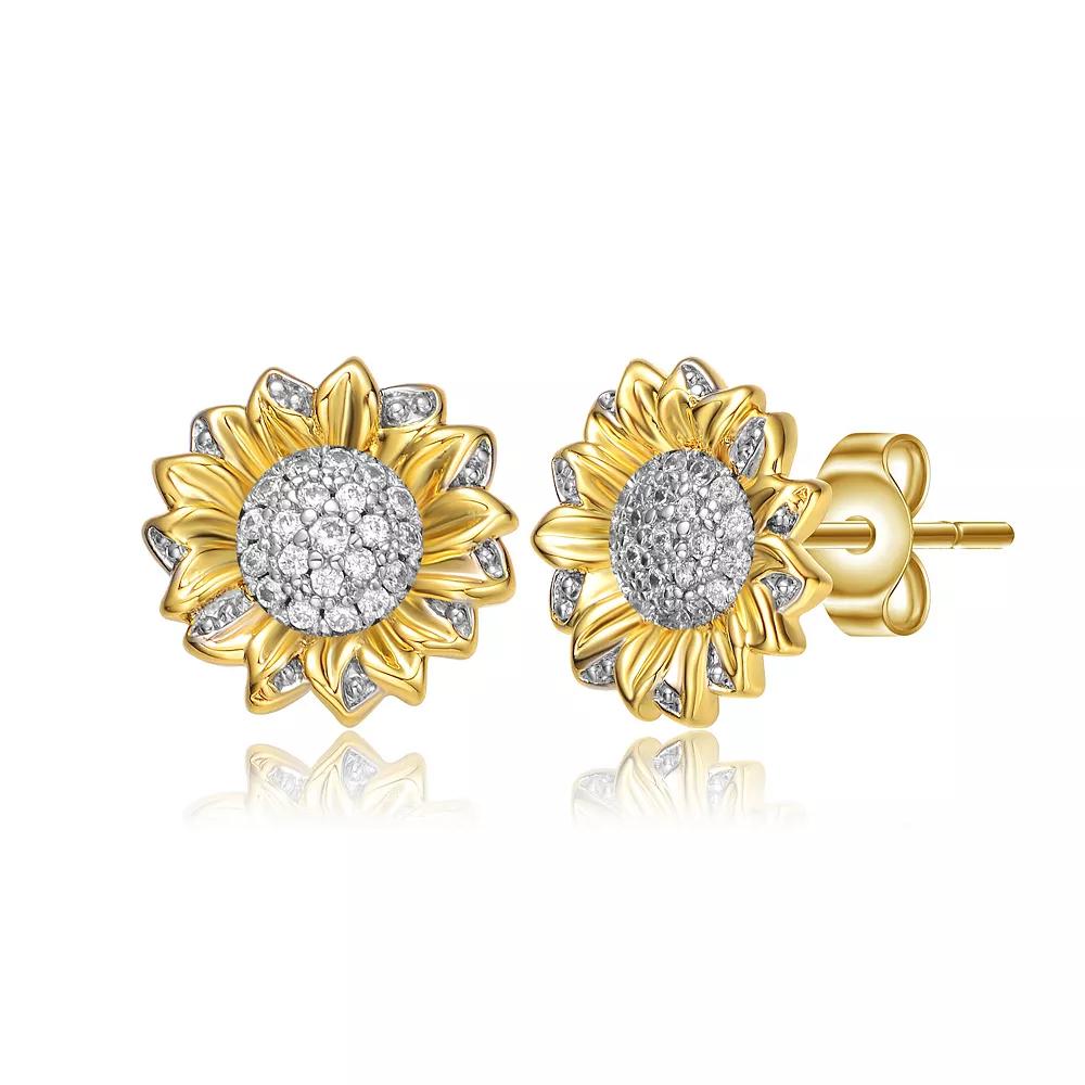 Two Tone Plated Cubic Zirconia Stud Earrings, Womens, Gold Tone Product Image