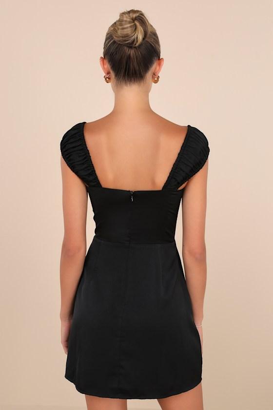 Perfected Aesthetic Black Satin Ruffled Bustier Mini Dress Product Image