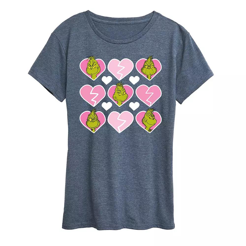 Women's Grinch Broken Heart Grid Graphic Tee,  Product Image
