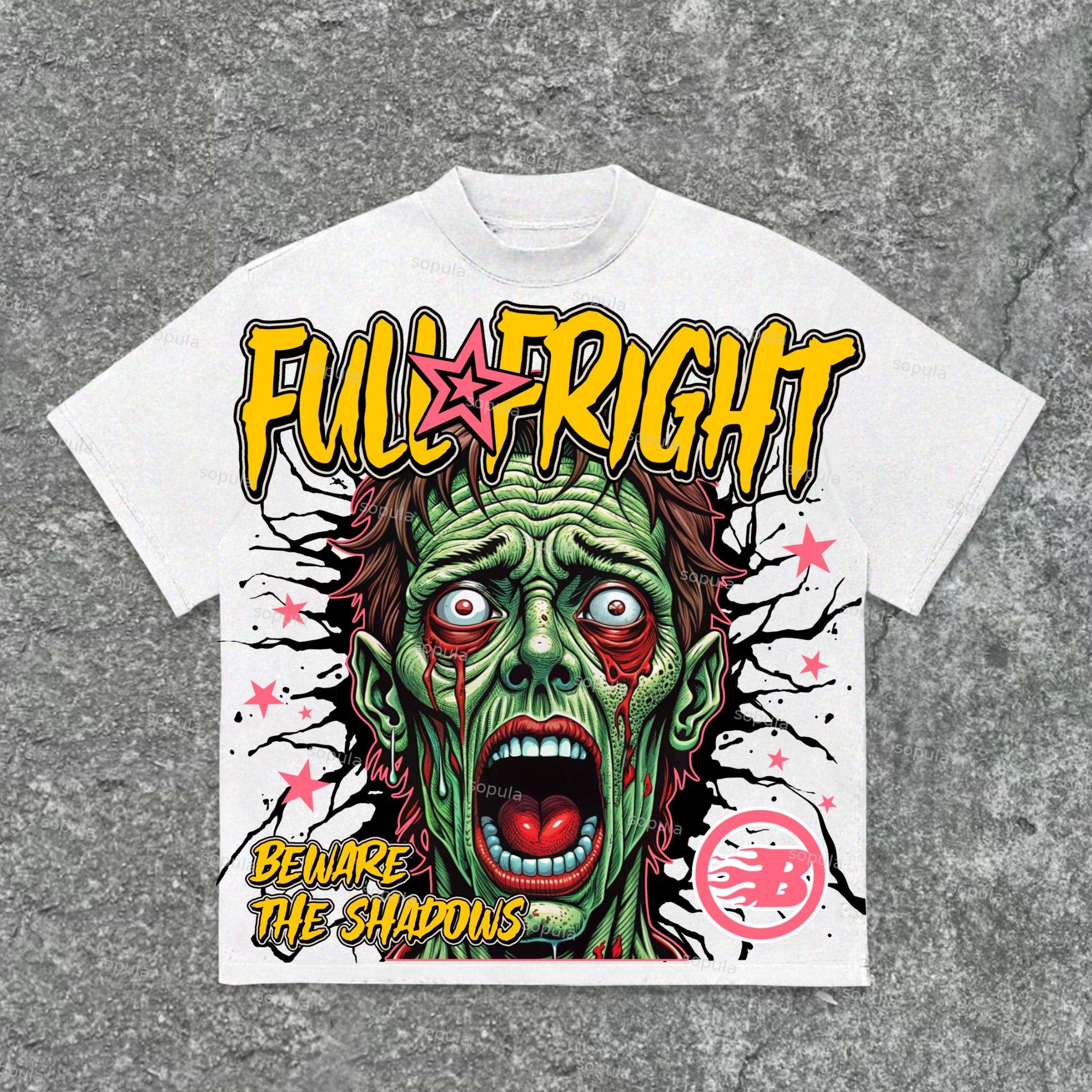 Sopula Halloween Full Fright Portrait Graphics Cotton T-Shirt Product Image