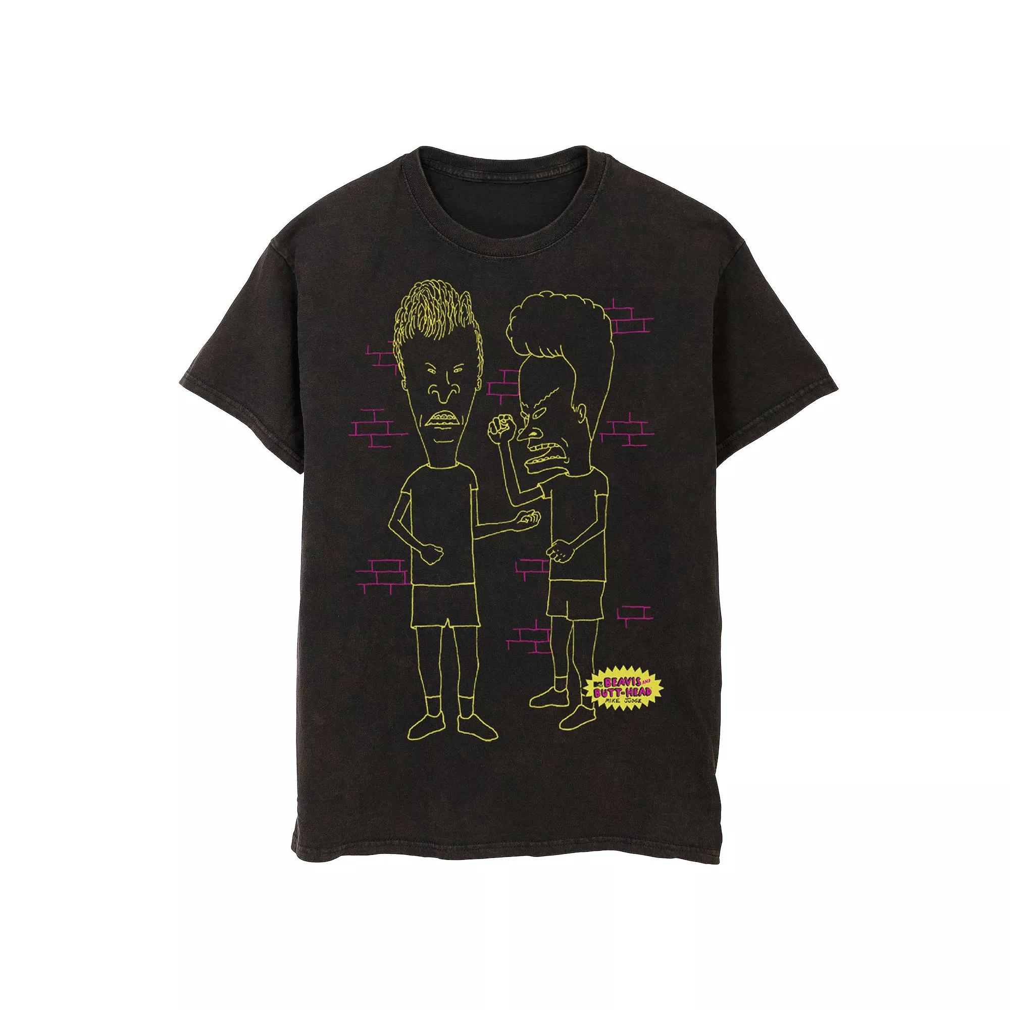 Men's Beavis And Butt-Head Yellow Lines Draw Wash Graphic Tee,  Product Image