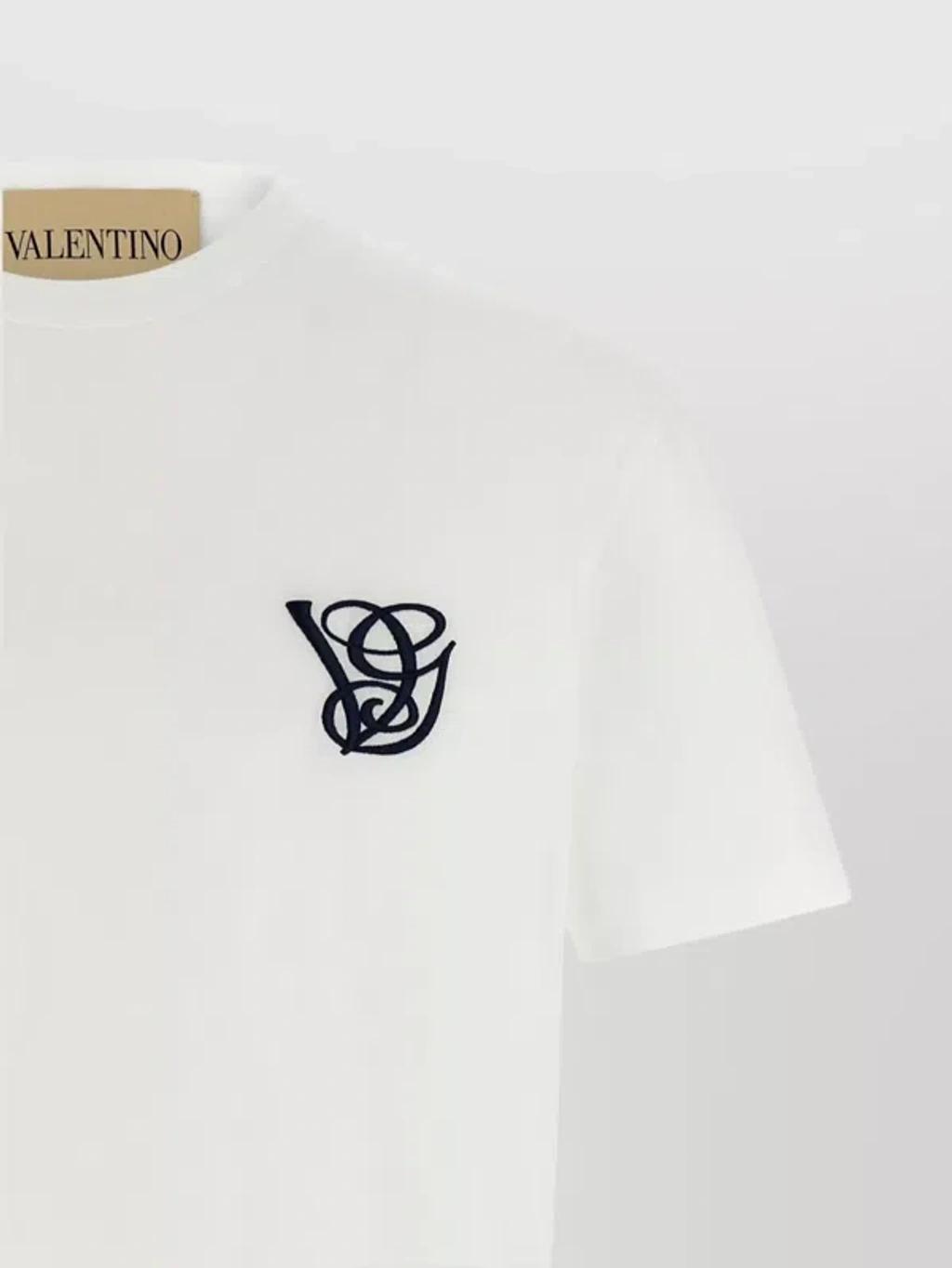 VALENTINO Logo Embroidery Crew Neck Short Sleeves T-shirt In White Product Image