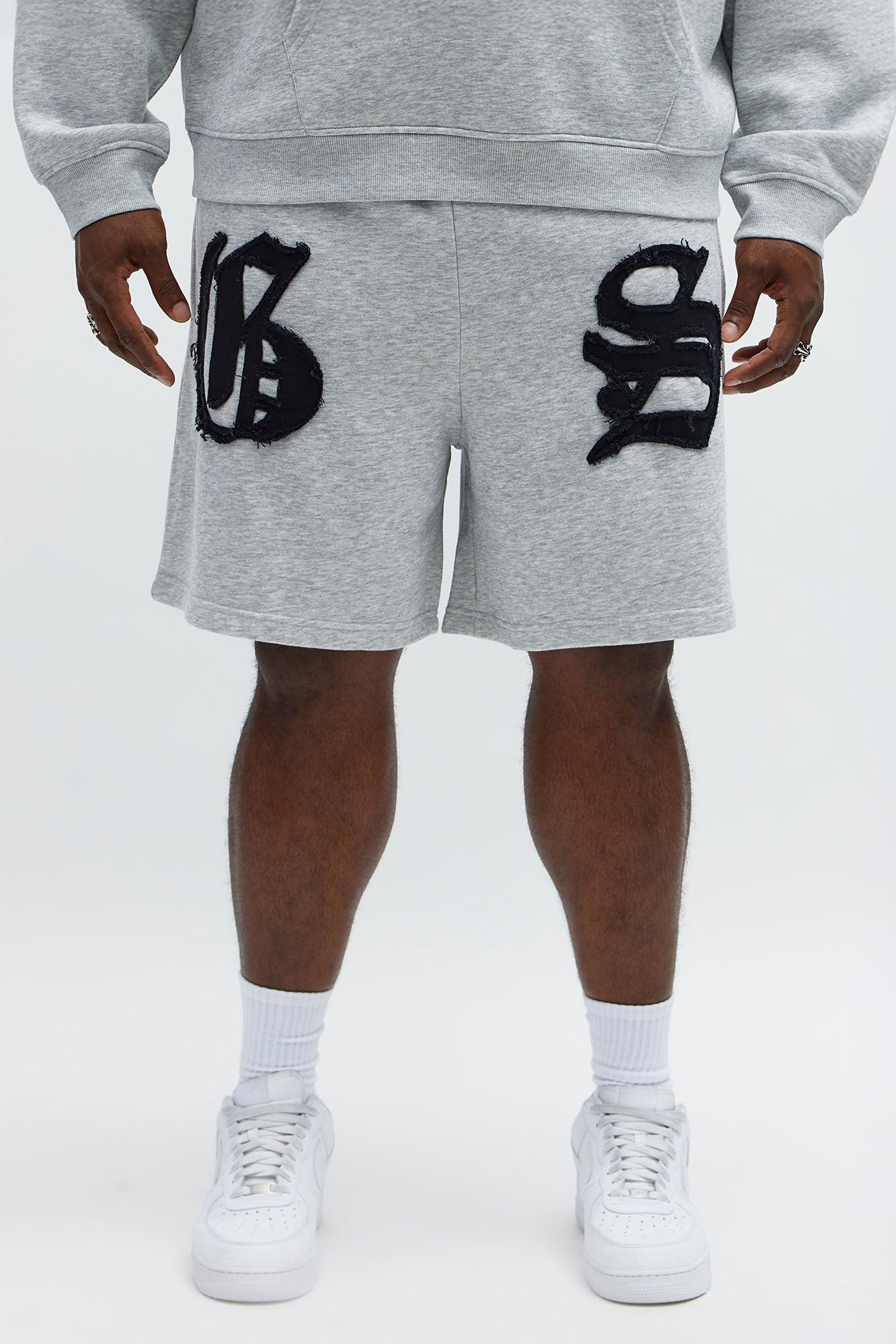 Tyson Relaxed Frayed Patch Sweatshorts - Heather Grey Male Product Image