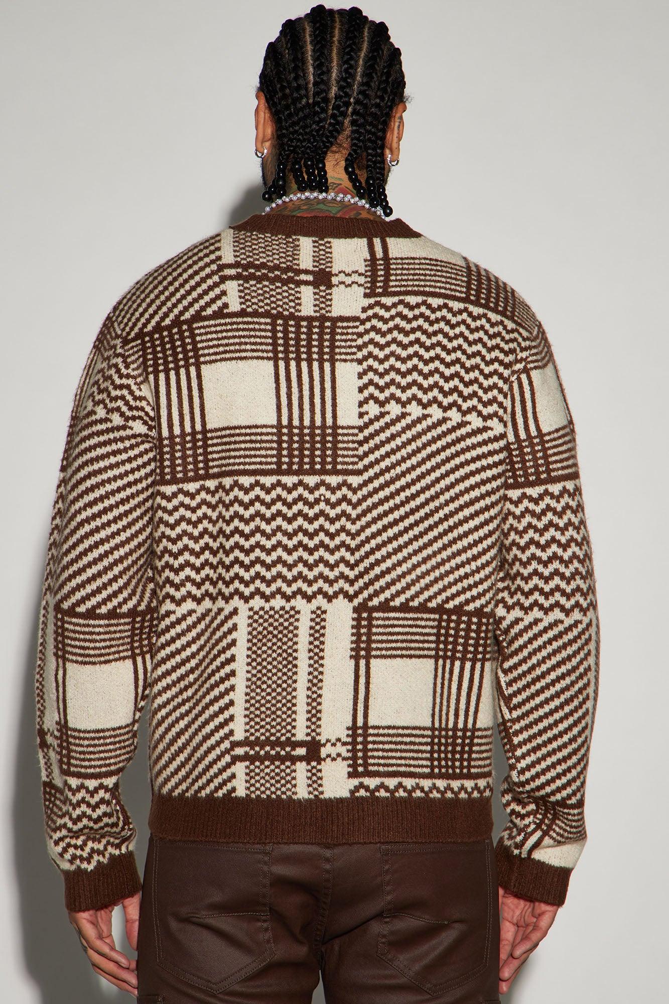 Mixed Lines Cozy Crewneck Sweater - Cream/combo Product Image