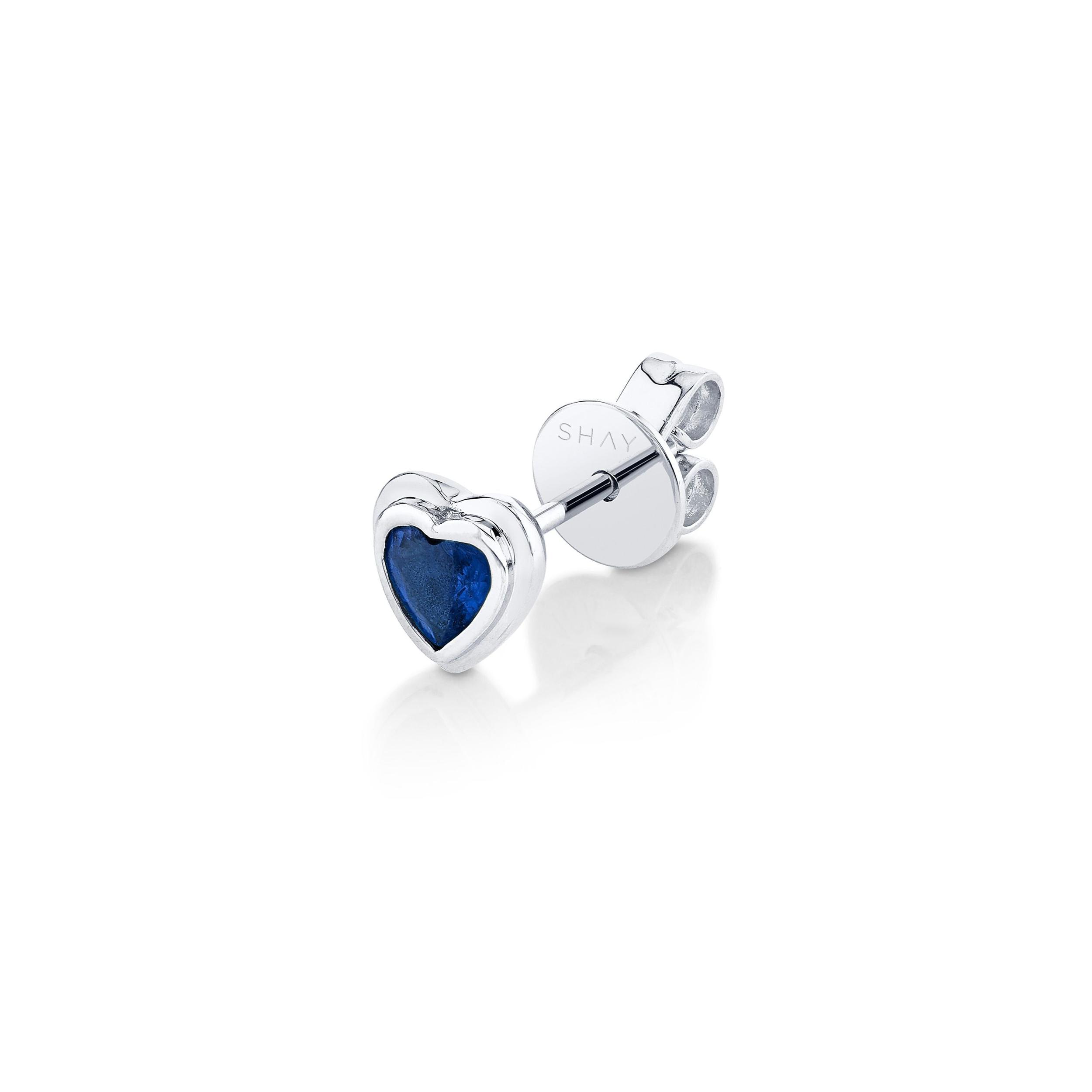 SINGLE BLUE SAPPHIRE BEZEL HEART STUD Product Image