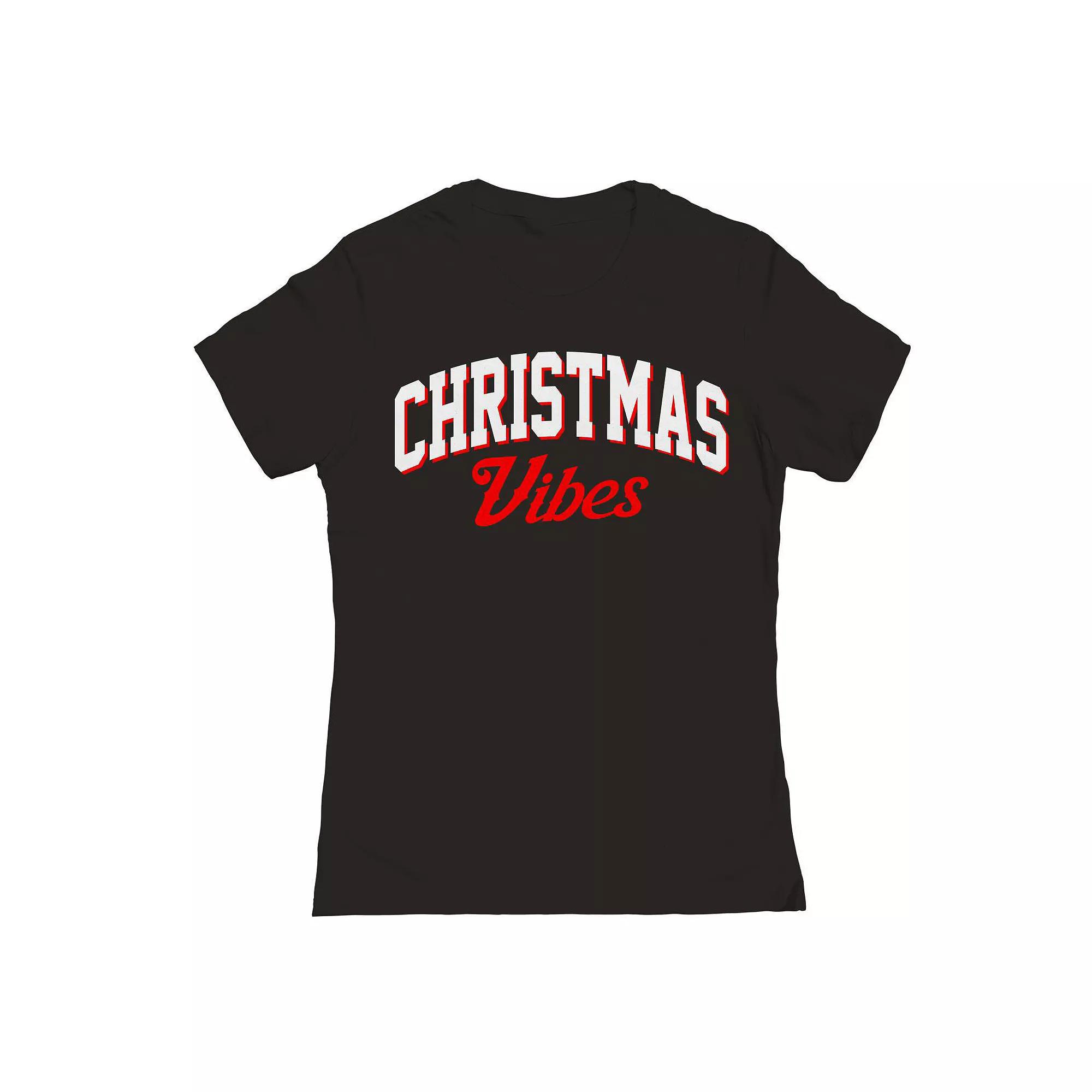 Junior's Christmas White Vibes Graphic Tee, Women's, Size: Medium, Black Product Image