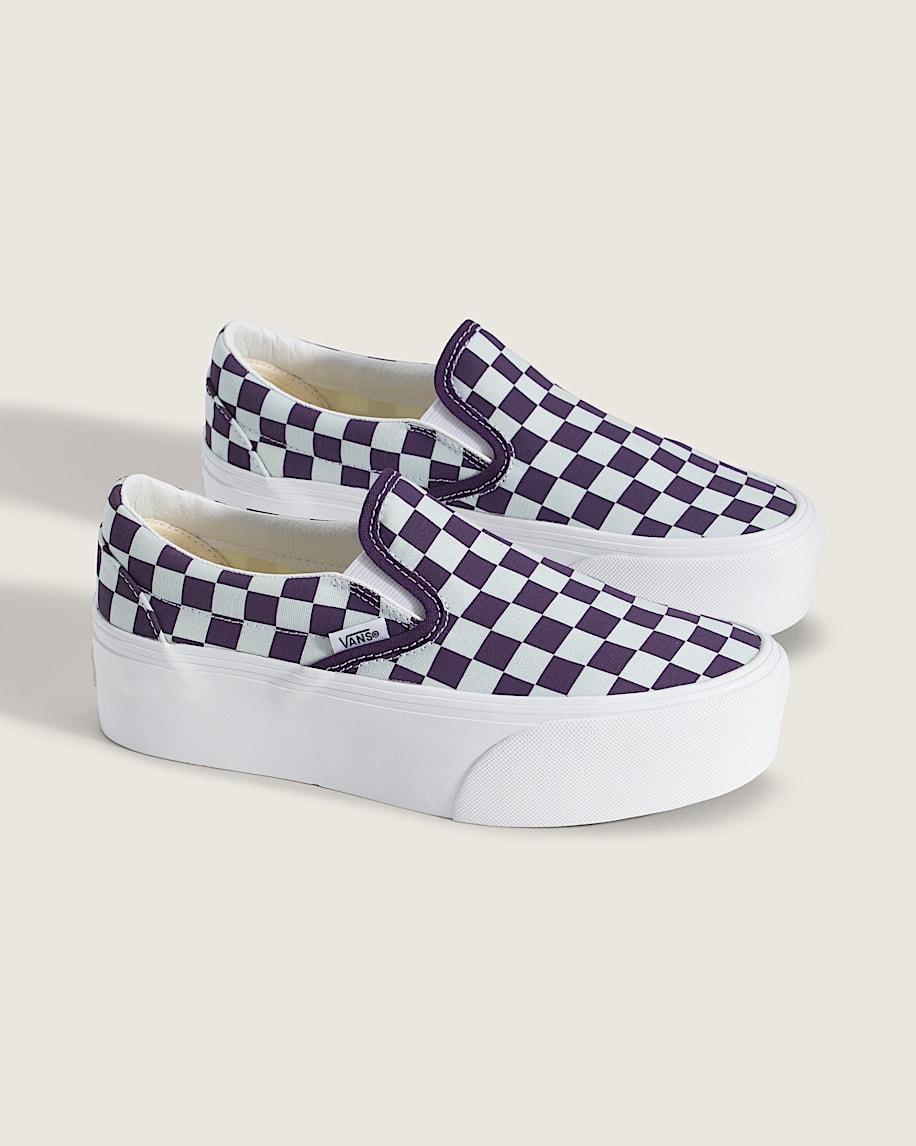 Classic Slip-On Platform Checkerboard Shoe in Checkerboard Mist Blue / Gothic Grape Purple| Vans US Product Image