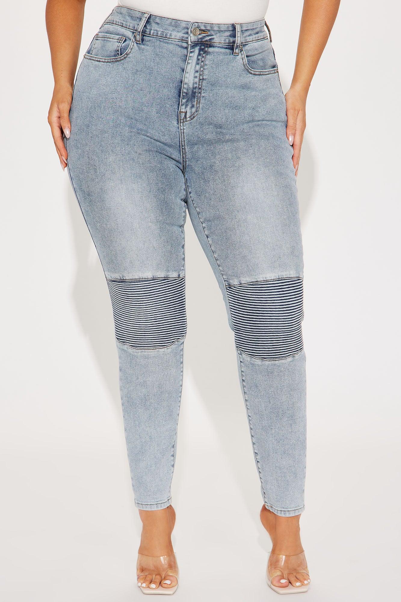 Make It Make Sense Stretch Moto Skinny Jeans - Light Wash Product Image