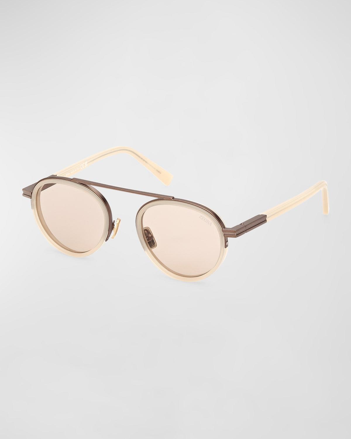 Mens 51MM Round Metal Sunglasses Product Image