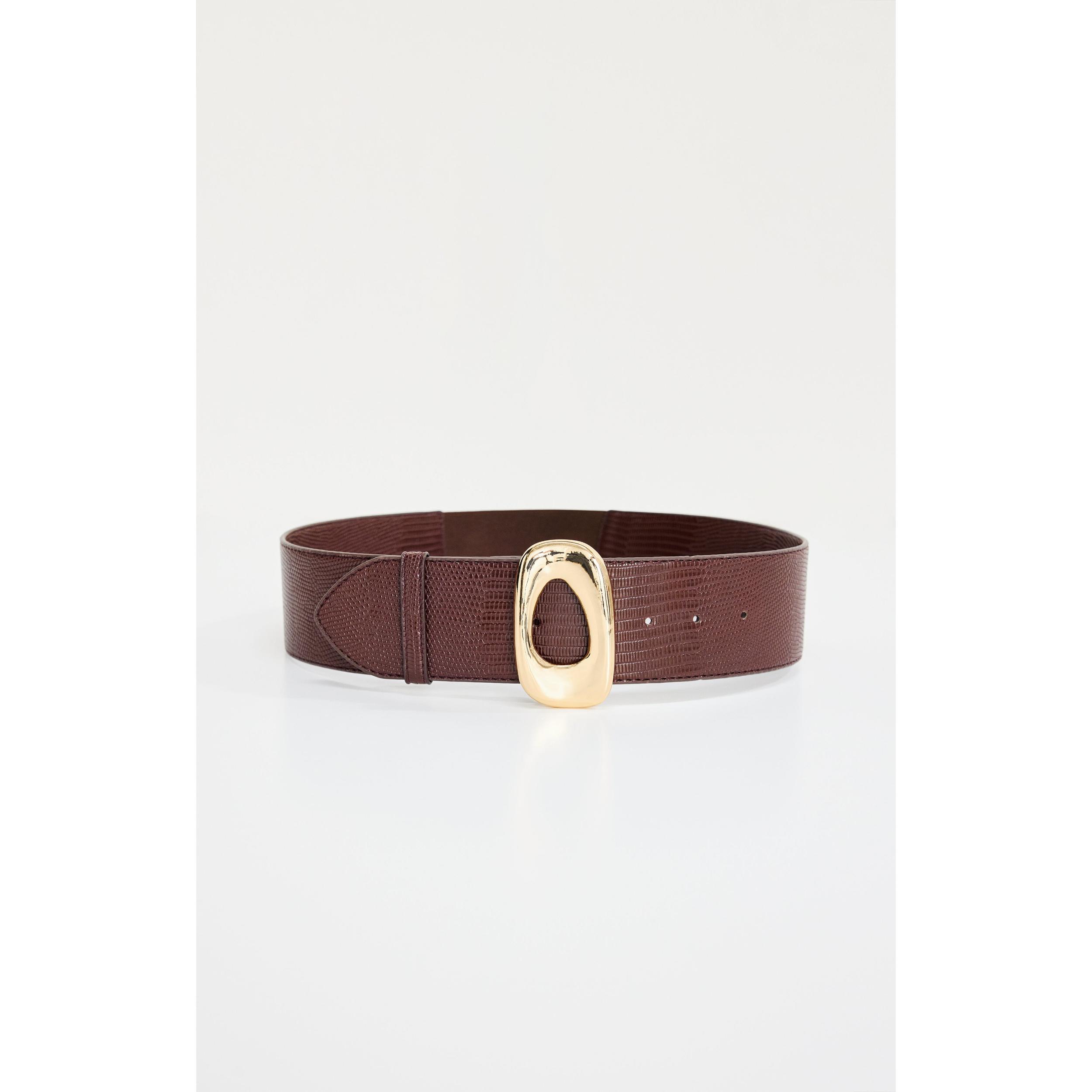Womens Wide Oval Buckle Belt | Brown Lizard Rint, Size XXS/XS | Good American by Khlo Kardashian Product Image