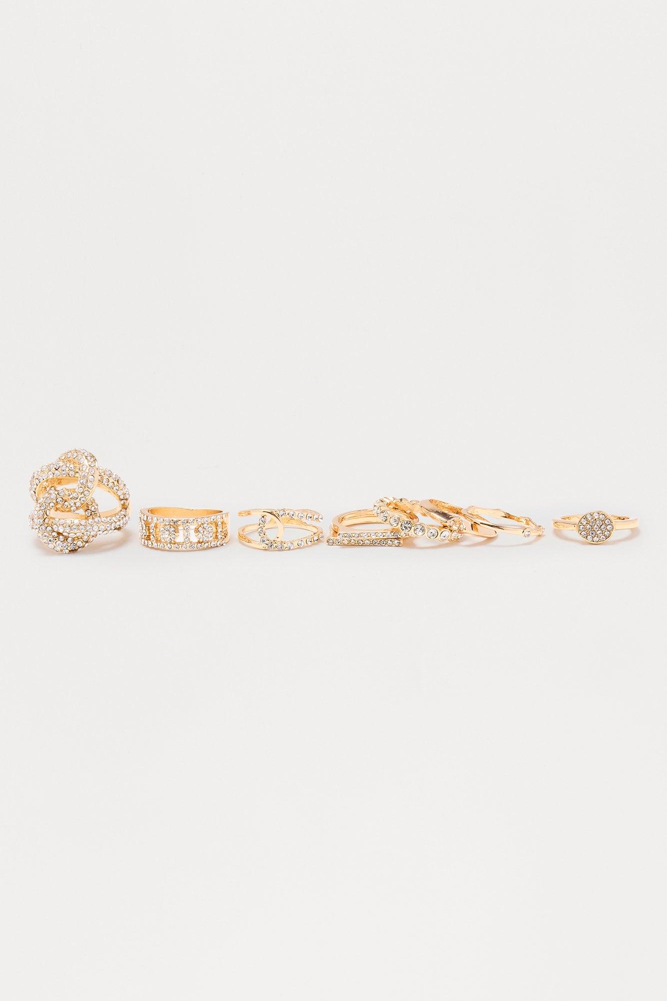 Power To You Rhinestone 9 Piece Ring Set - Gold Female Product Image