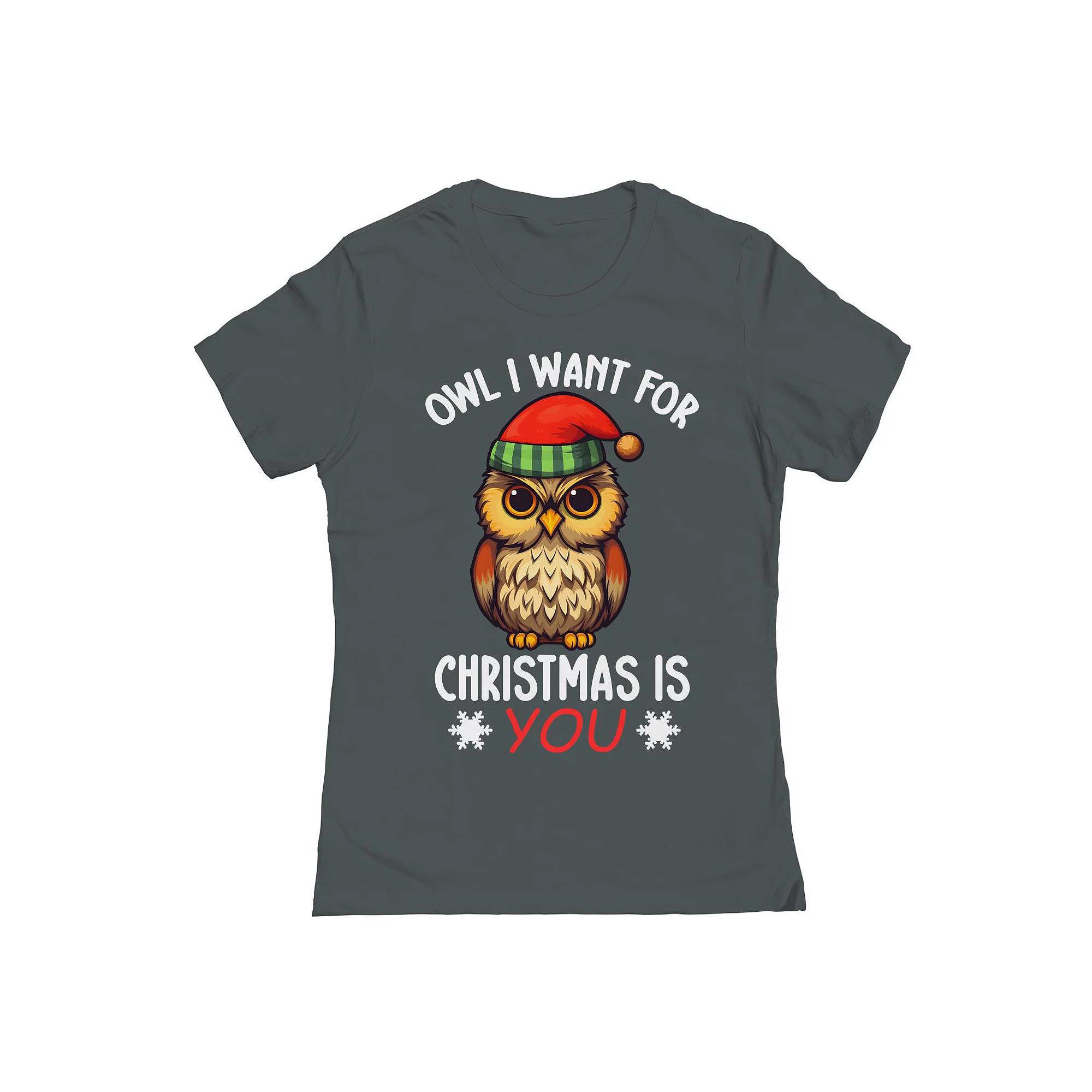 Junior's Owl Want Christmas You Graphic Tee, Women's,  Product Image