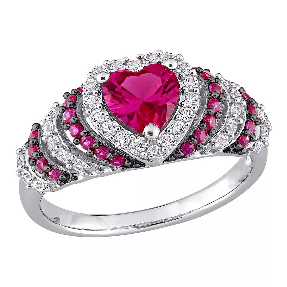 Stella Grace Sterling Silver Lab-Created Ruby & Lab-Created White Sapphire Heart Cocktail Ring, Women's, Size: 9 Product Image