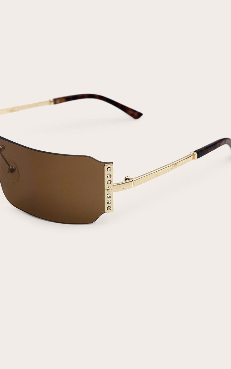 Brown Square Diamante Side Wrap Round Sunglasses Product Image
