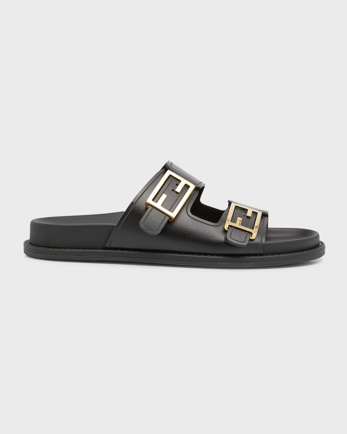 F Buckle Leather Slide Sandals Product Image