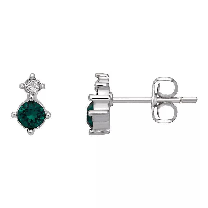 Brilliance Fine Silver-Plated Birthstone Crystal Stud Earrings, Women's, Silver Tone May Product Image