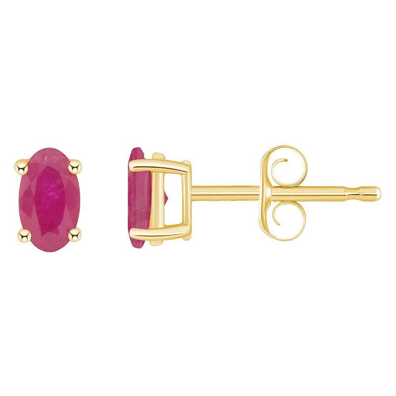 14k Gold Oval Birthstone Stud Earrings, Women's, Red Jul Product Image