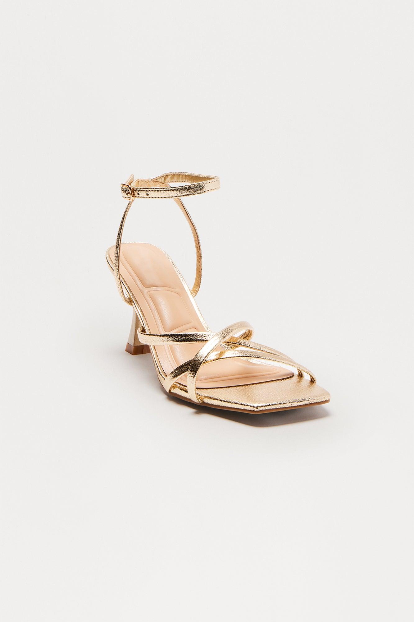 Zed Ankle Strap Heels - Gold Female Product Image