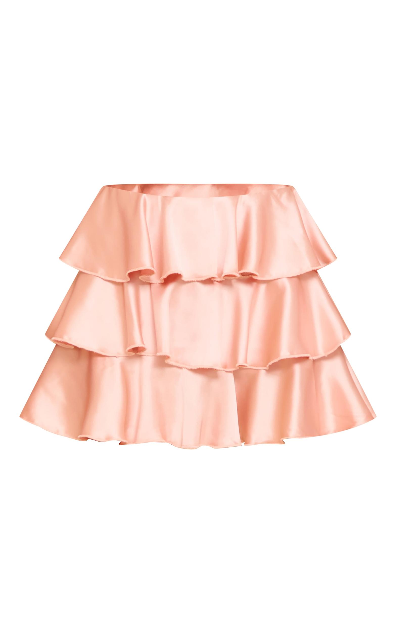 Almond Satin Tiered Flippy Mini Skirt Product Image