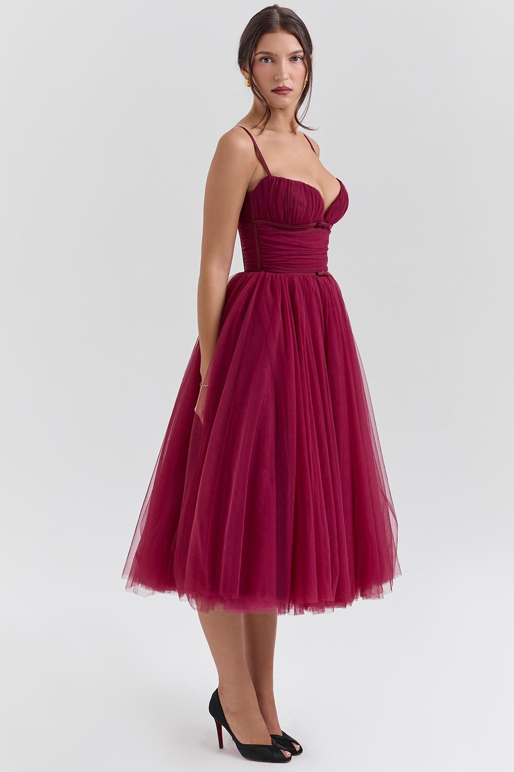 Countess  cabernet tulle midi dress - sale Product Image