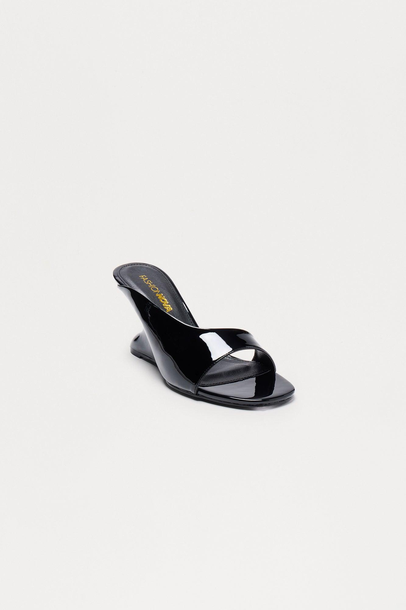 Curve Faux Patent Wedges - Black Female Product Image