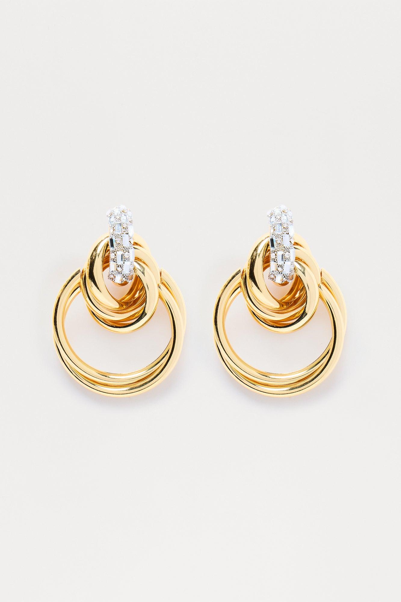 Juliette Rhinestone Hoop Drop Earrings - Gold Female Product Image