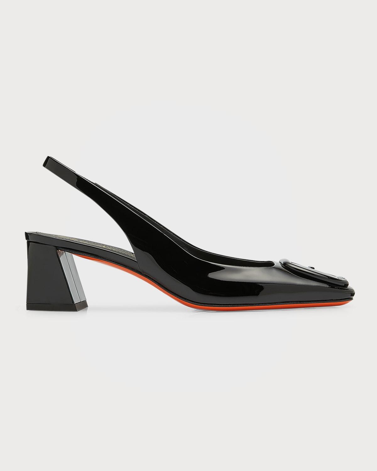 Santoni Womens Patent Leather Mid-Heel Slingback Pumps Product Image