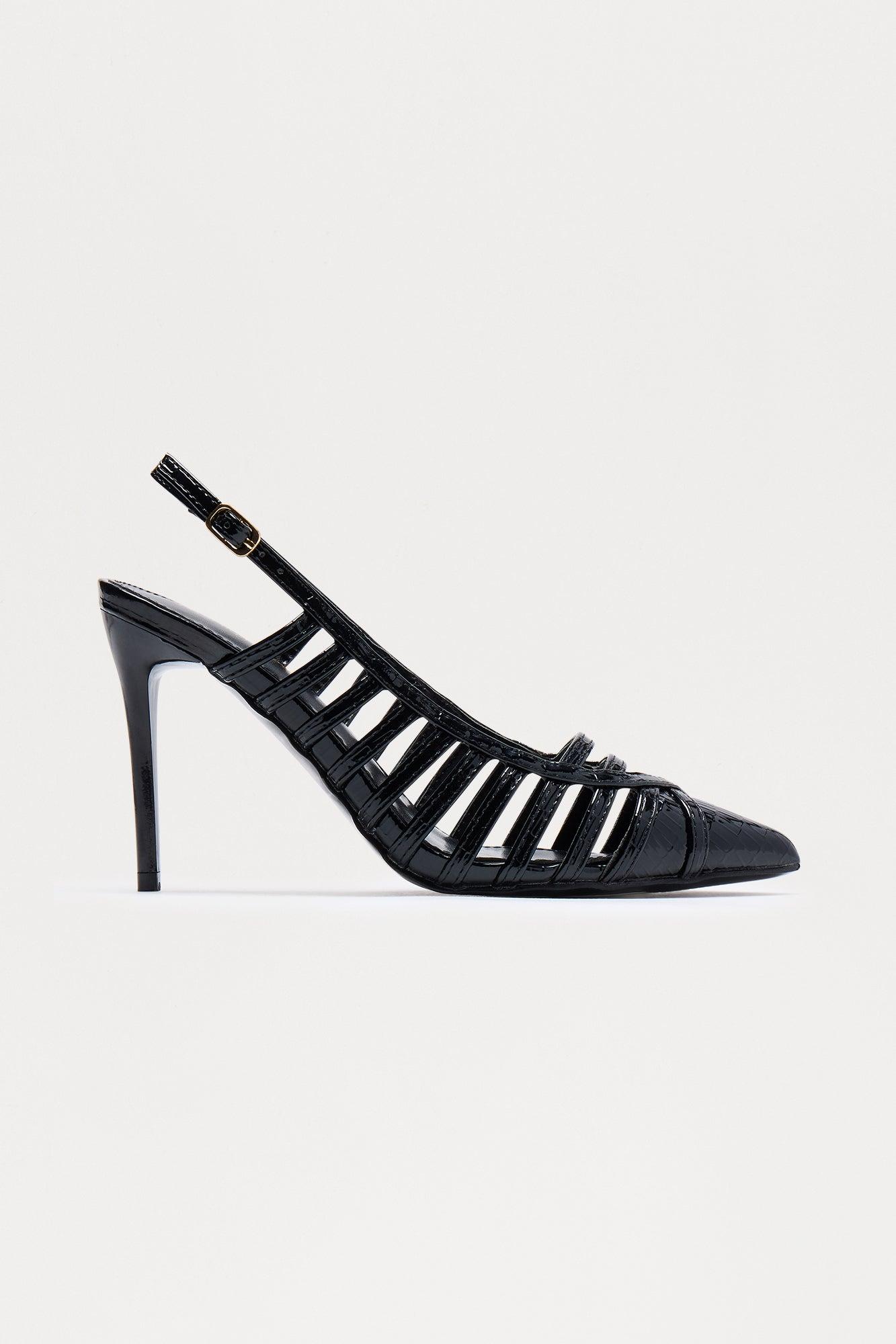 Jagged Croc Slingback Pumps - Black Product Image