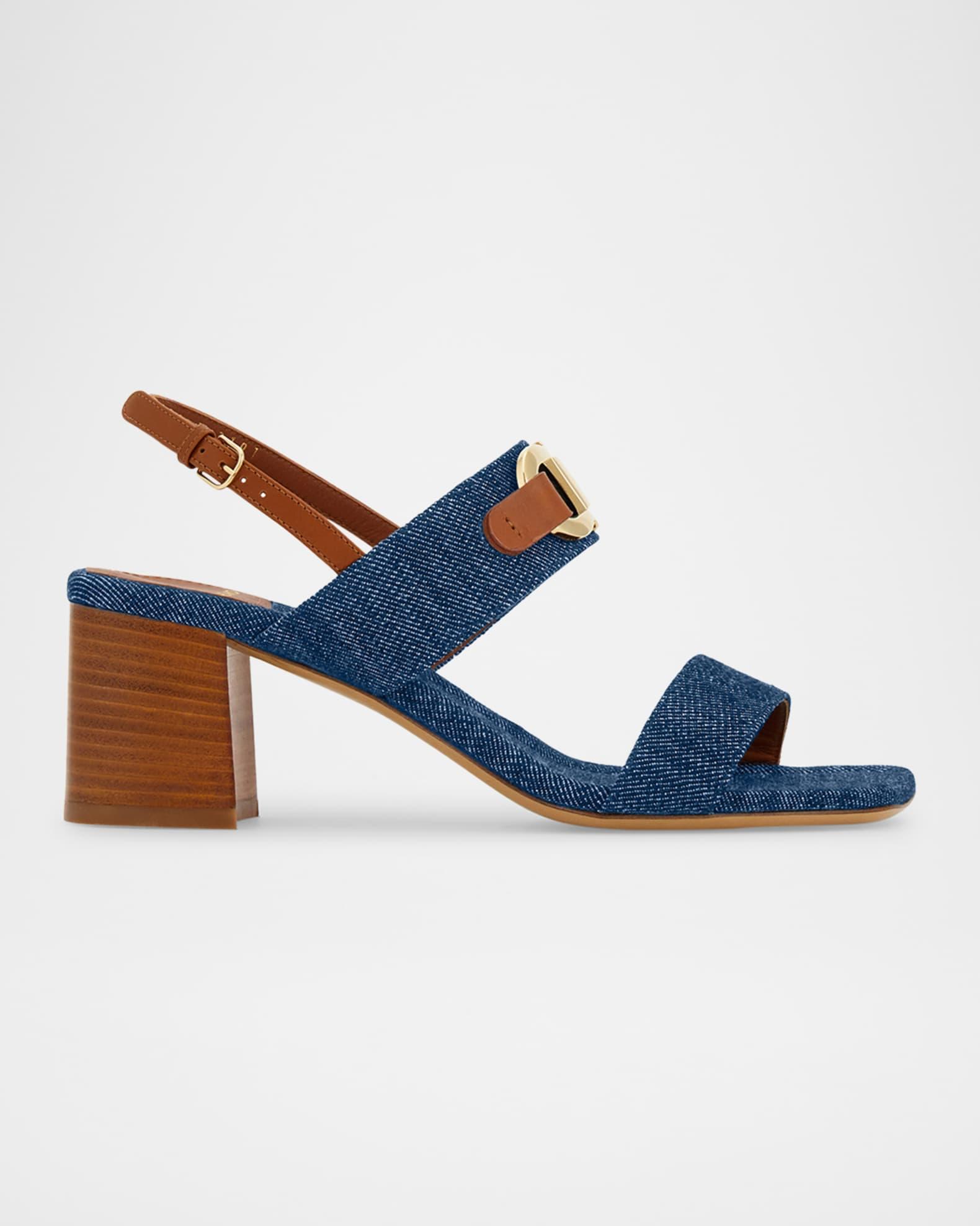 Lou Denim Gancio Slingback Sandals Product Image