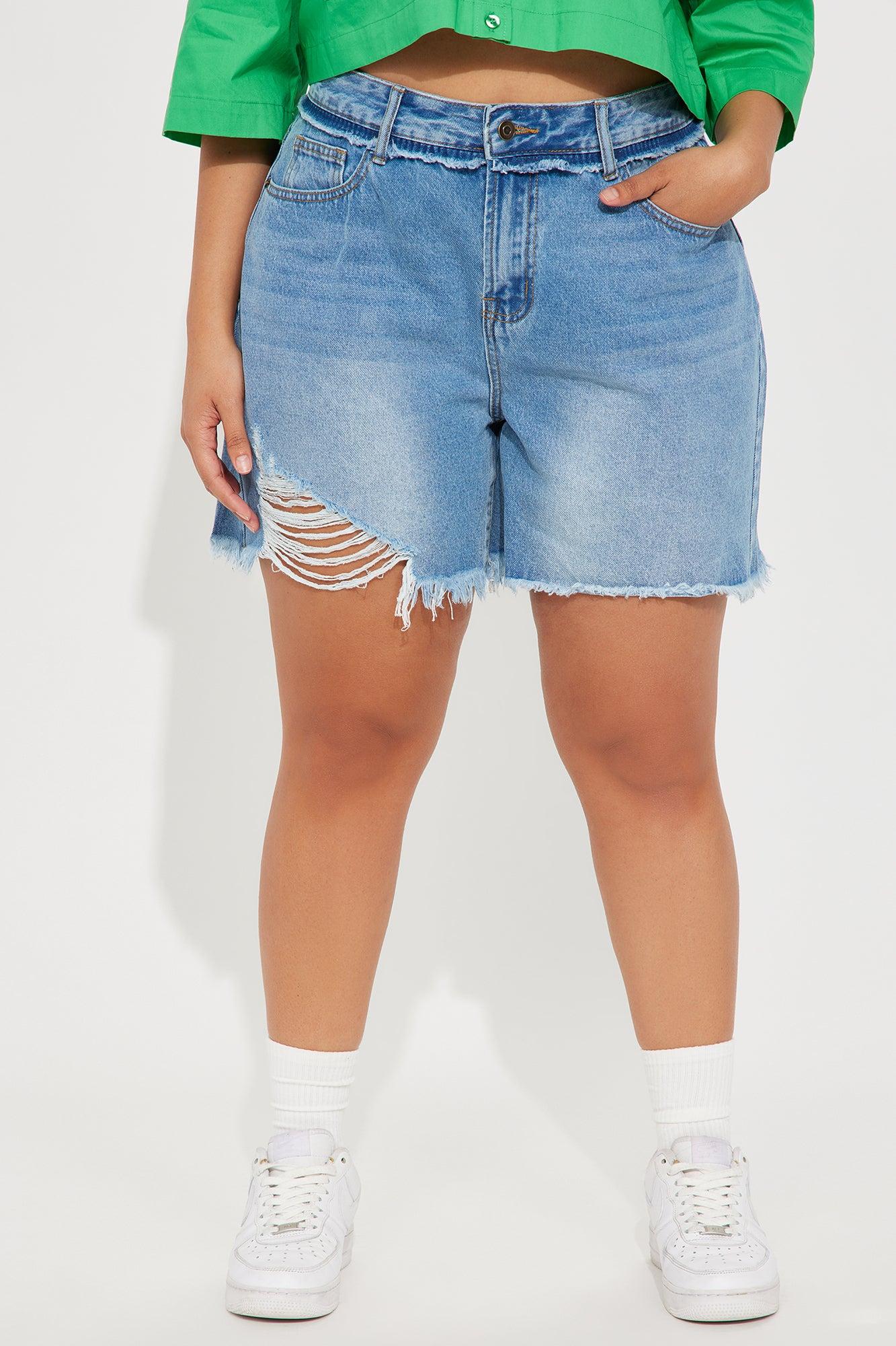 Old Ways Ripped Non Stretch Denim Shorts - Medium Wash Product Image