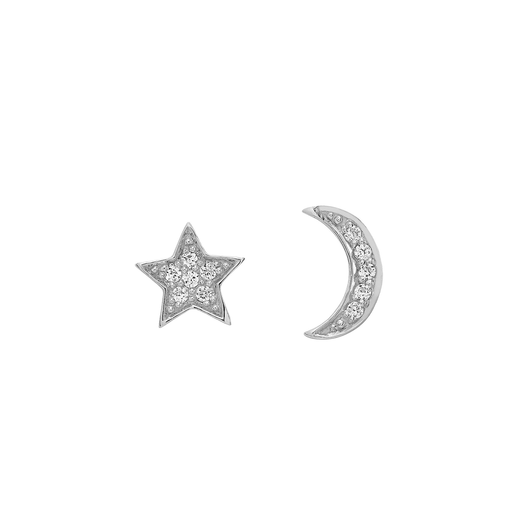 LC Lauren Conrad Sterling Silver Lab-Created White Sapphire Moon & Star Mismatch Stud Earrings, Women's Product Image