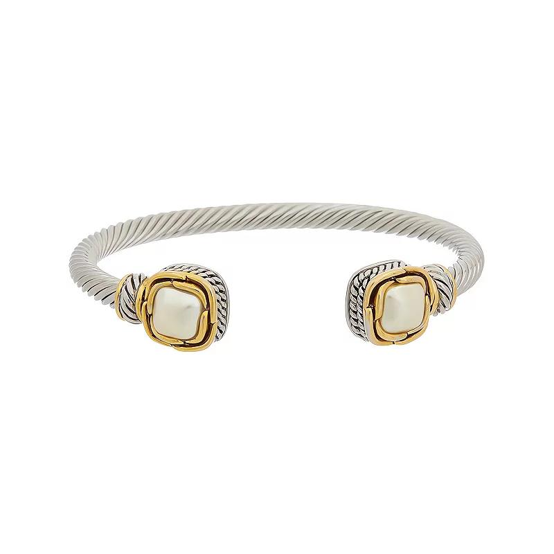 Juvell Two-Tone 18k Gold Plated Embellished Square Ends Cuff Bracelet, Women's, Two Tone Product Image