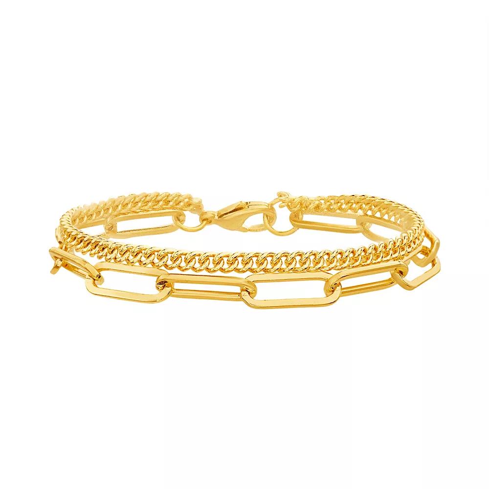 Paige Harper 14k Gold Plated Double Strand Curb & Paper Clip Link Chain Bracelet, Women's, Size: 7.5", Gold Tone Product Image