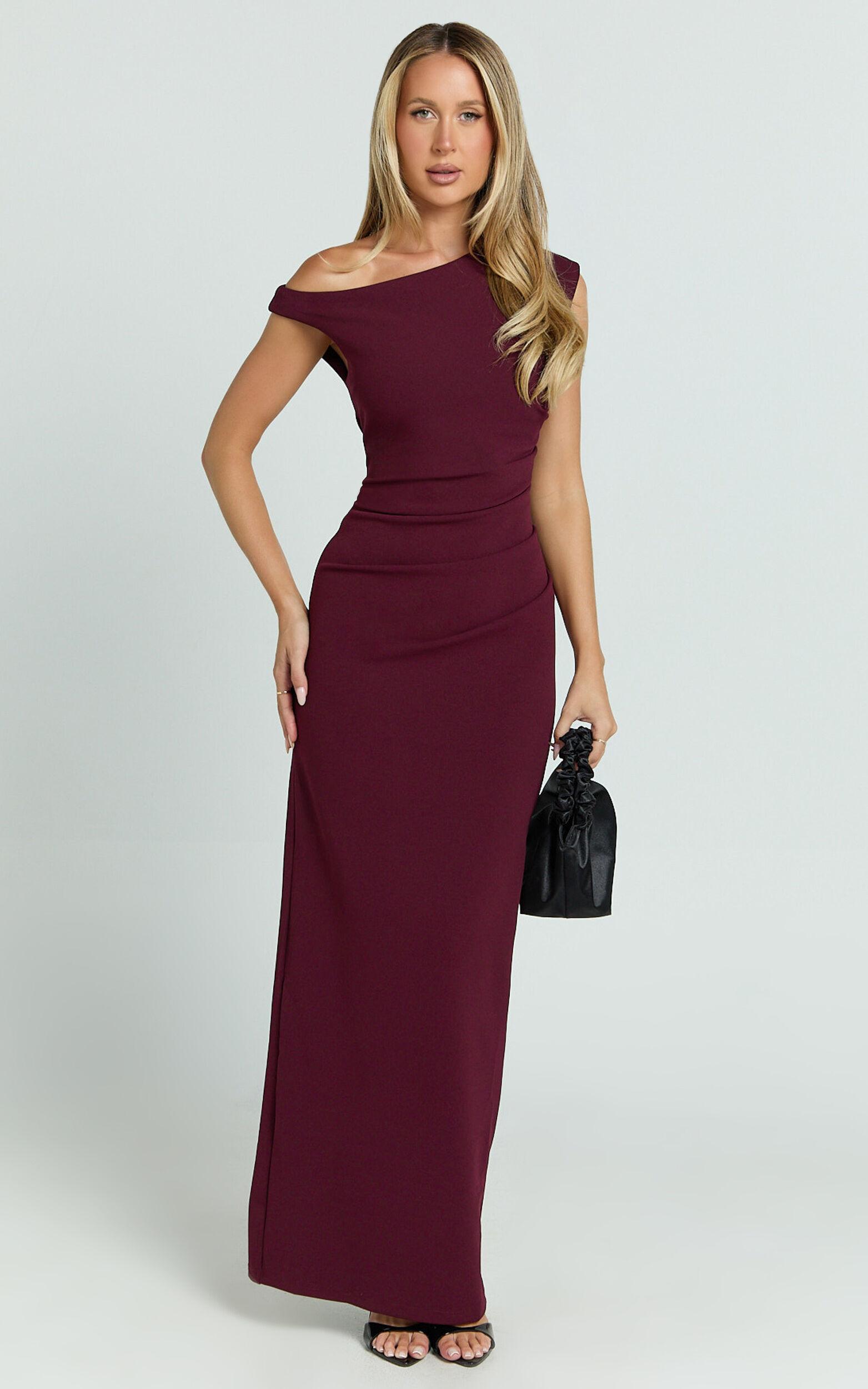 Genie Maxi Dress - Off The Shoulder Dress in Wine Product Image