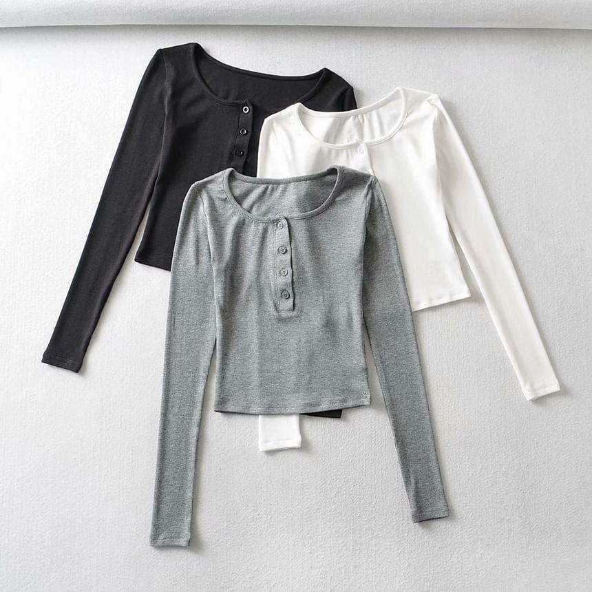 Long-Sleeve Henley T-Shirt Product Image