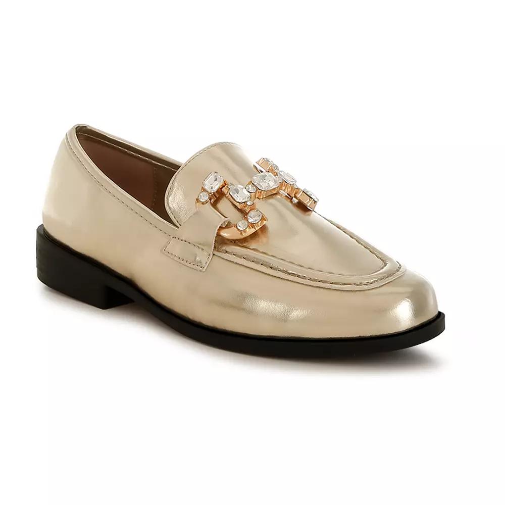 Rag & Co Dendron Women's Metallic Chain Detail Loafers, Size: 9, Gold Product Image