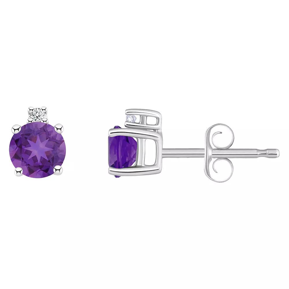 Celebration Gems 14k White Gold 4 mm Round Birthstone & 1/10 Carat T.W. Diamond Stud Earrings, Women's, Purple Feb Product Image