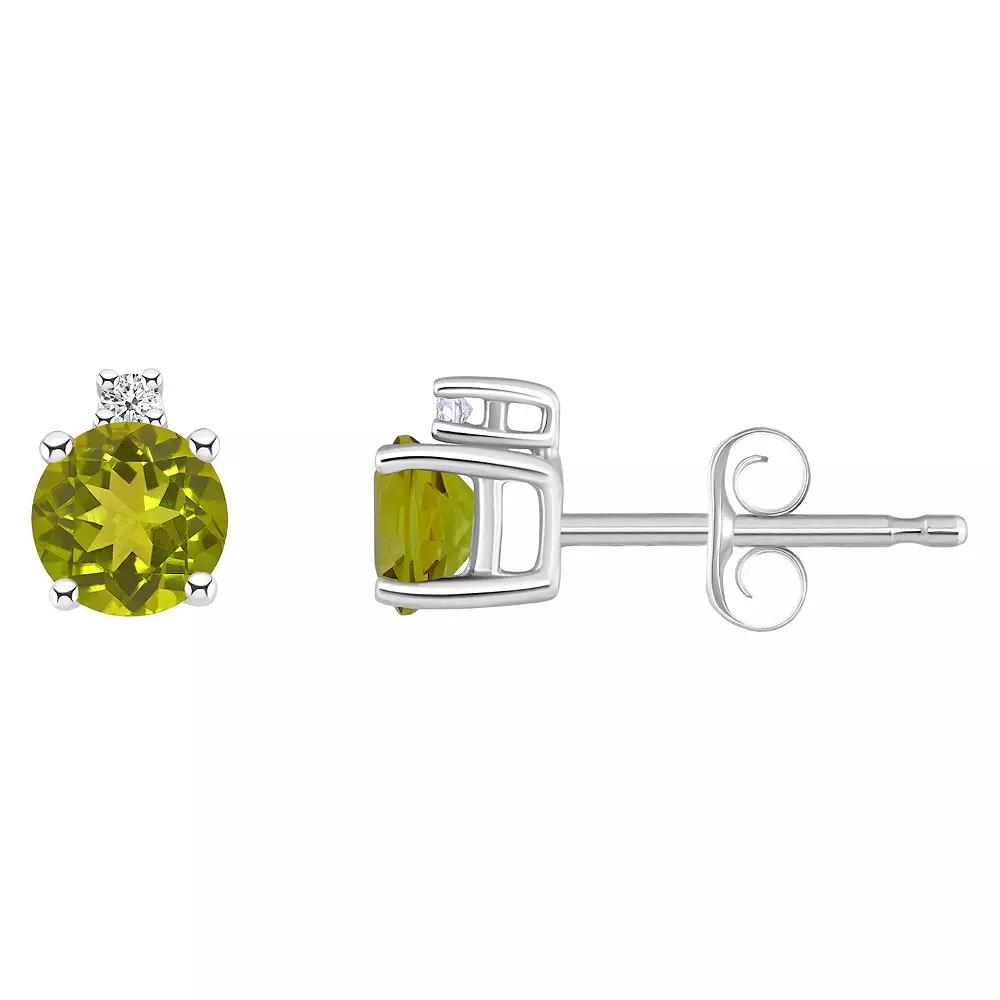 Celebration Gems 14k White Gold 4 mm Round Birthstone & 1/10 Carat T.W. Diamond Stud Earrings, Women's, Peridot Aug Product Image